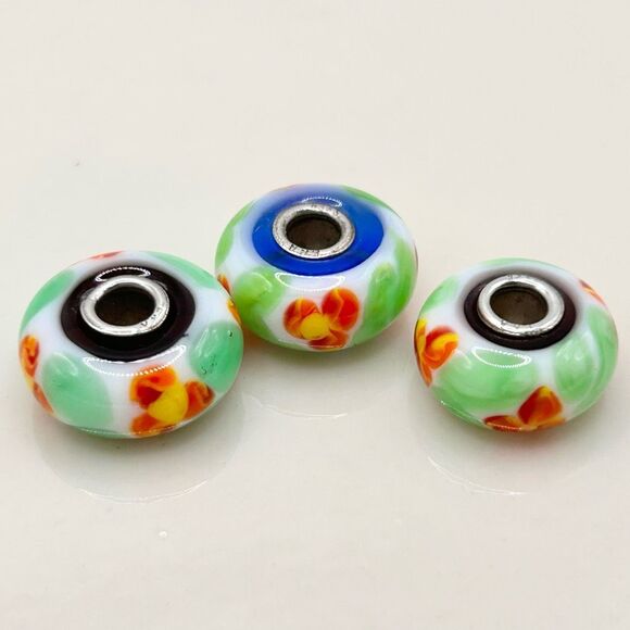 TROLLBEADS Red & Yellow Flower Unique #1 LAA 925S on Green & White - Picture 3 of 6